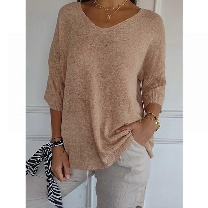 Saylor V -Neck Half Sleeve Shirts Knitted Loose Blouse