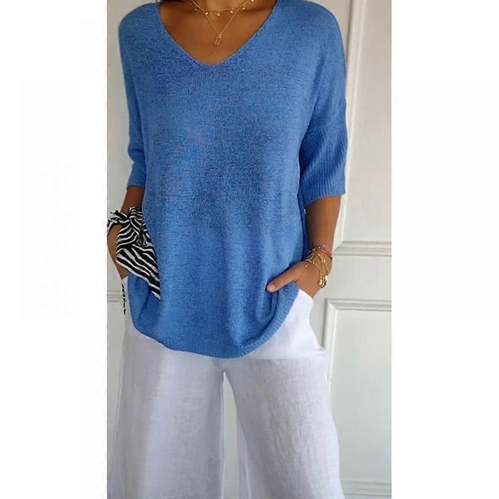 Saylor V -Neck Half Sleeve Shirts Knitted Loose Blouse