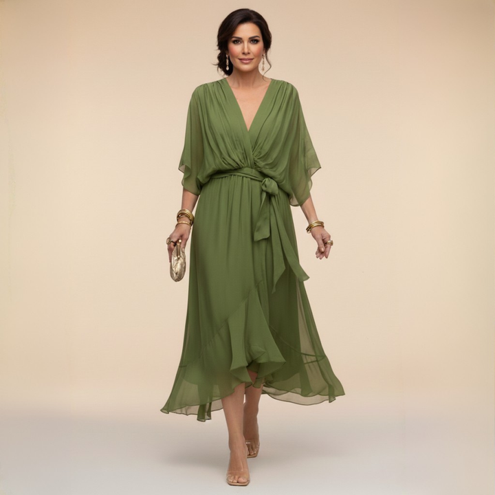 MARTA™ | Chiffon Dress with V-Neckline