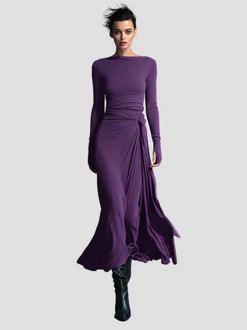 Milena | Long Sleeve Draped Midi Dress
