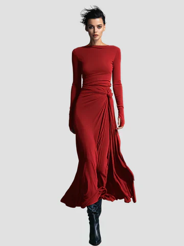 Milena | Long Sleeve Draped Midi Dress