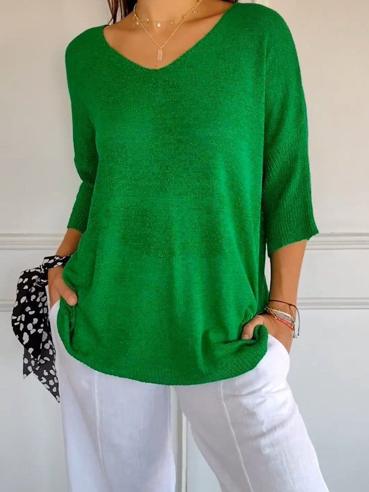 Saylor V -Neck Half Sleeve Shirts Knitted Loose Blouse