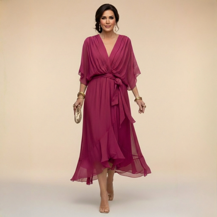 MARTA™ | Chiffon Dress with V-Neckline