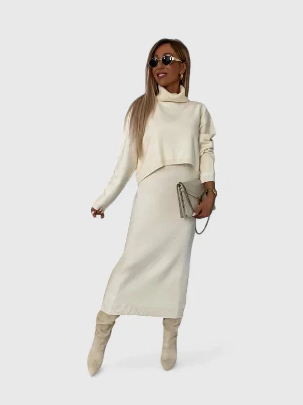 Chrystahl | Elegant Dress & Turtle Neck Sweater Set