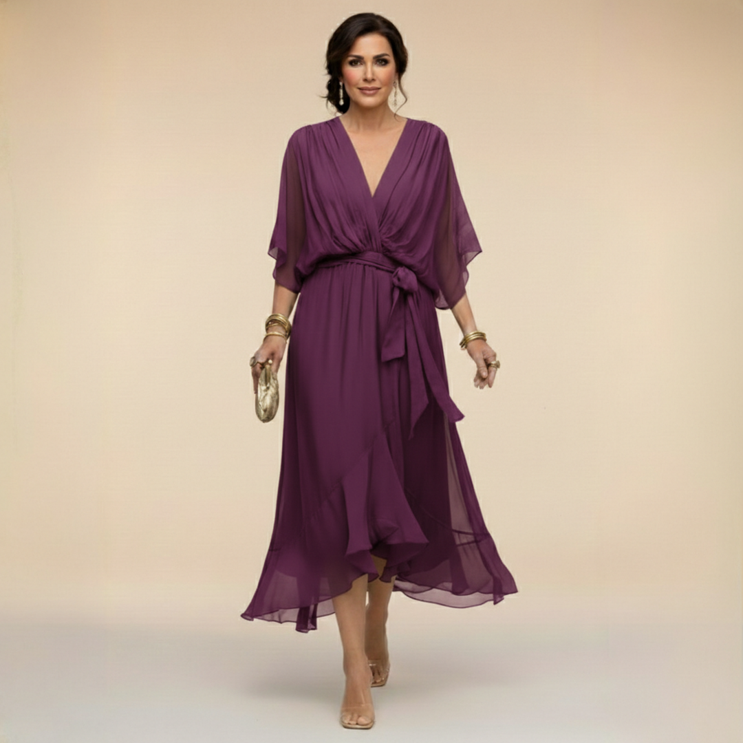 MARTA™ | Chiffon Dress with V-Neckline