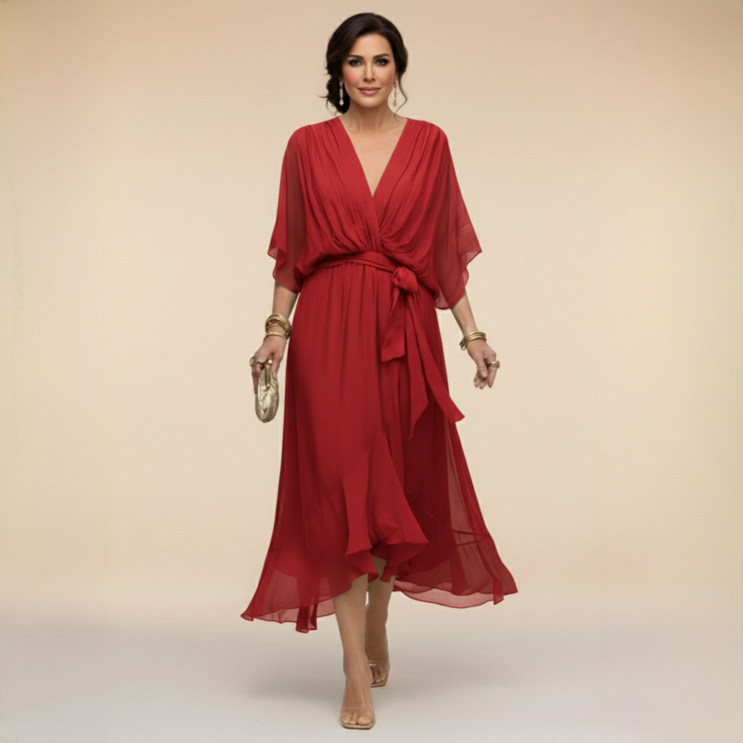 MARTA™ | Chiffon Dress with V-Neckline