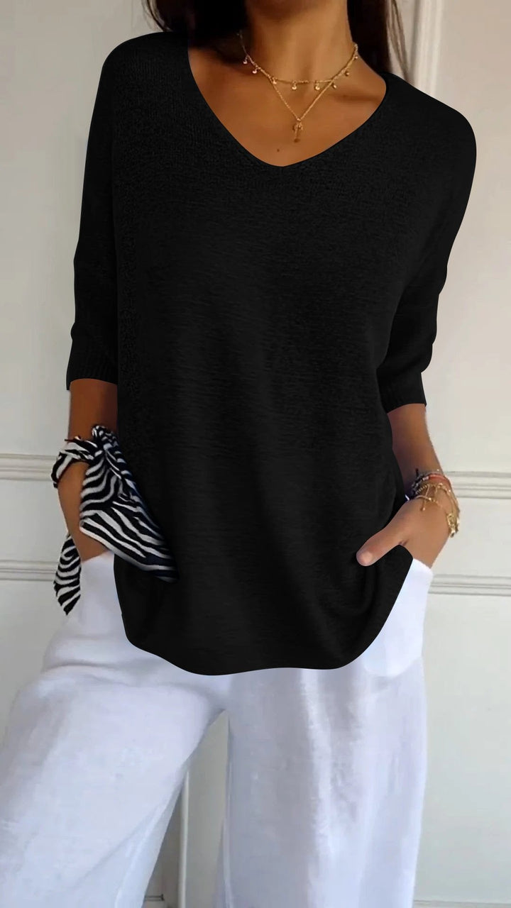 Saylor V -Neck Half Sleeve Shirts Knitted Loose Blouse