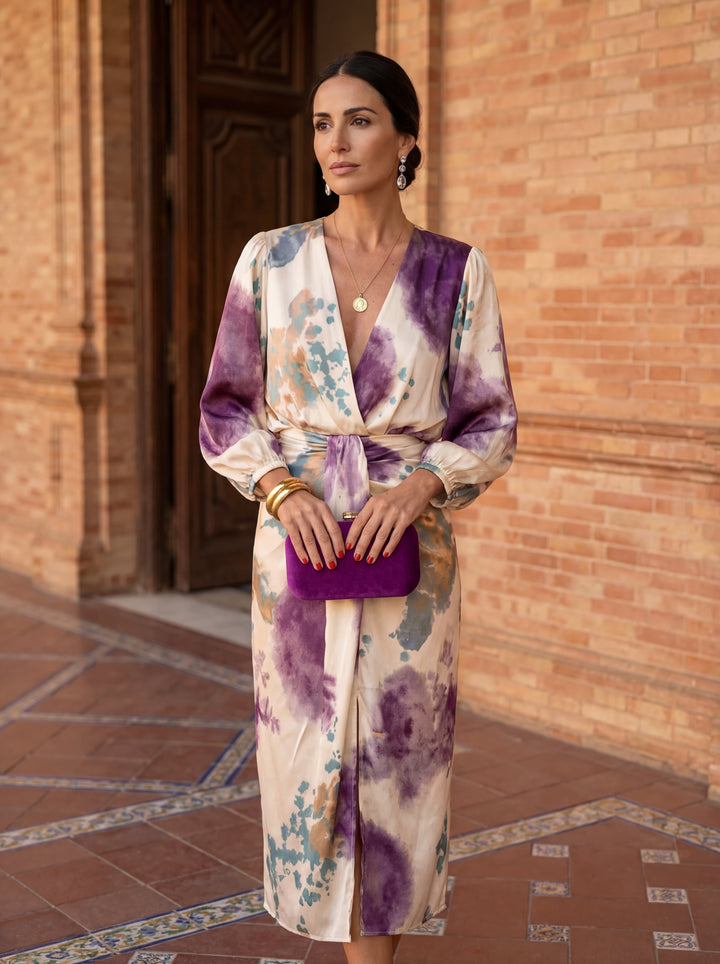 Amelia-Floral Wrap Top & Midi Skirt Set