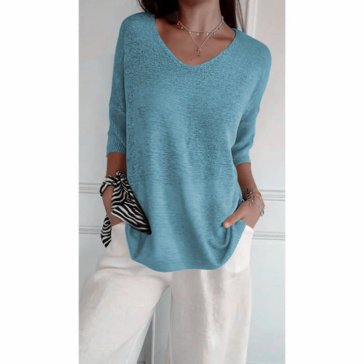 Saylor V -Neck Half Sleeve Shirts Knitted Loose Blouse