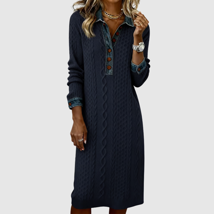 Liyana | Denim Cable Knit Collared Dress