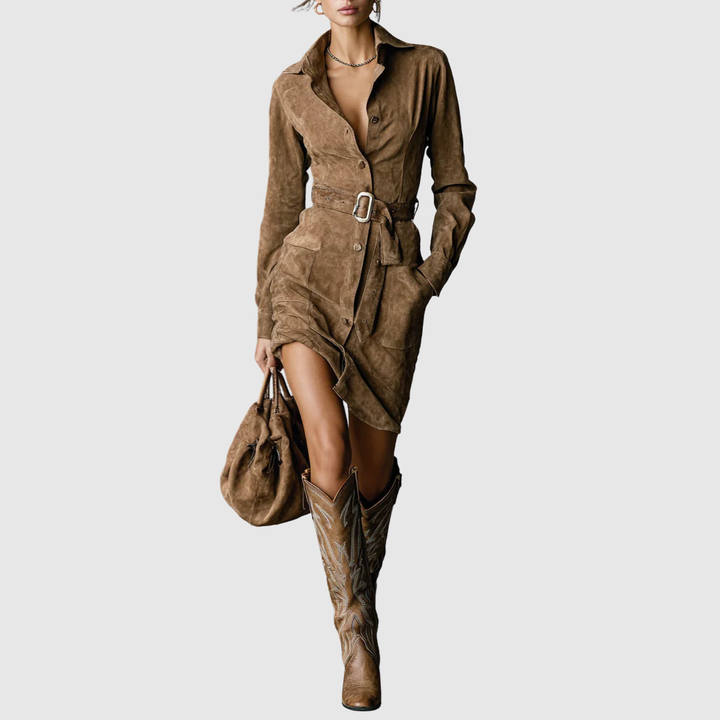 Chloe | Suede Long Sleeve Midi Dress