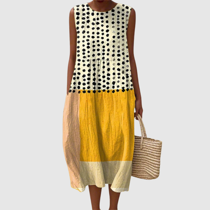 Leah | Polka Colorblock Midi Dress