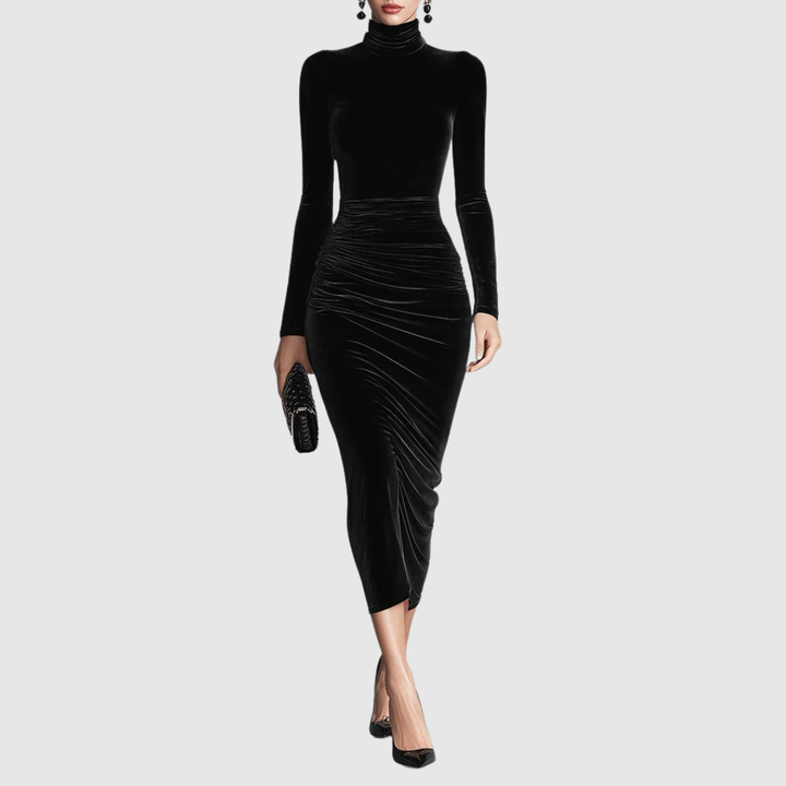 Lila | Elegant Velvet High-Neck Dress