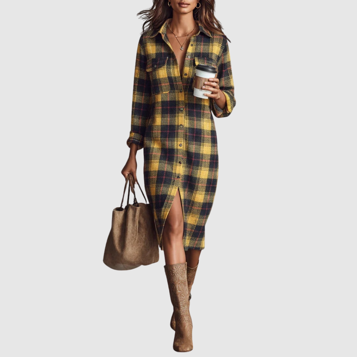 Talia | Flannel Long Sleeve Midi Dress