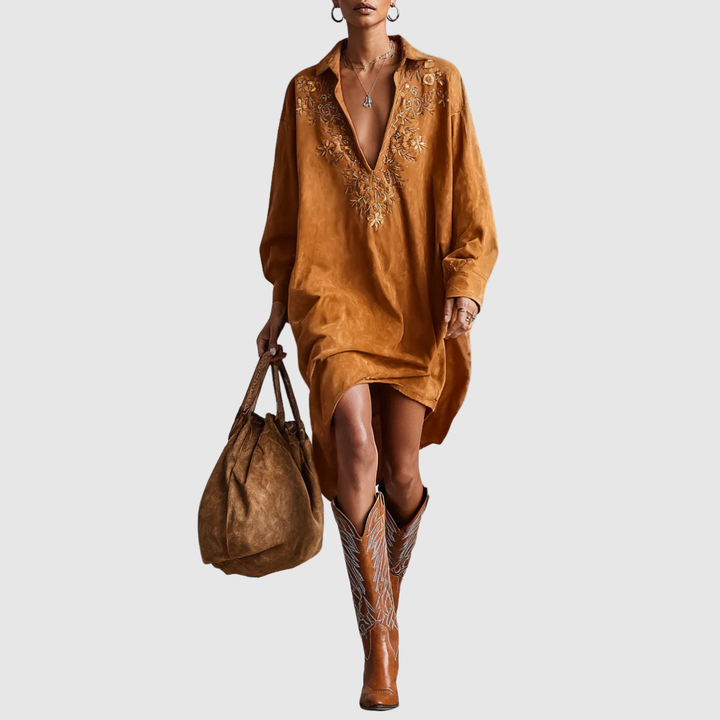 Elodie | V-Neck Long-Sleeved Midi Dress