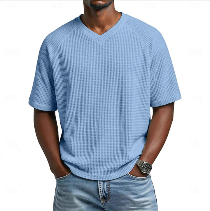 Vaverra Men Waffle T-shirt Tee Top Short Sleeve V Neck