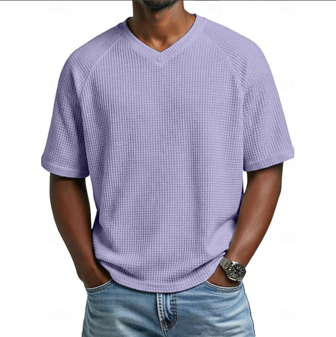Vaverra Men Waffle T-shirt Tee Top Short Sleeve V Neck