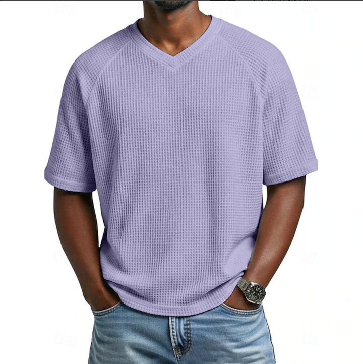 Vaverra Men Waffle T-shirt Tee Top Short Sleeve V Neck