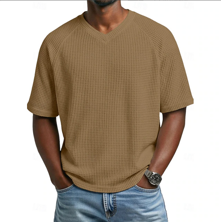 Vaverra Men Waffle T-shirt Tee Top Short Sleeve V Neck