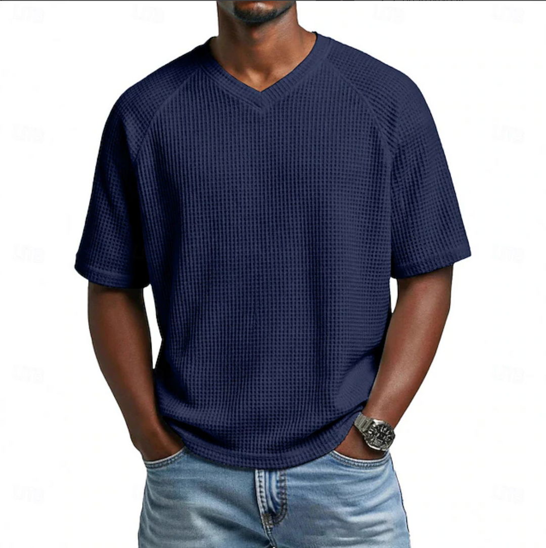Vaverra Men Waffle T-shirt Tee Top Short Sleeve V Neck