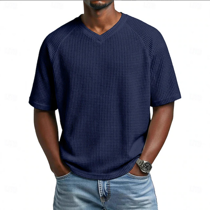 Vaverra Men Waffle T-shirt Tee Top Short Sleeve V Neck