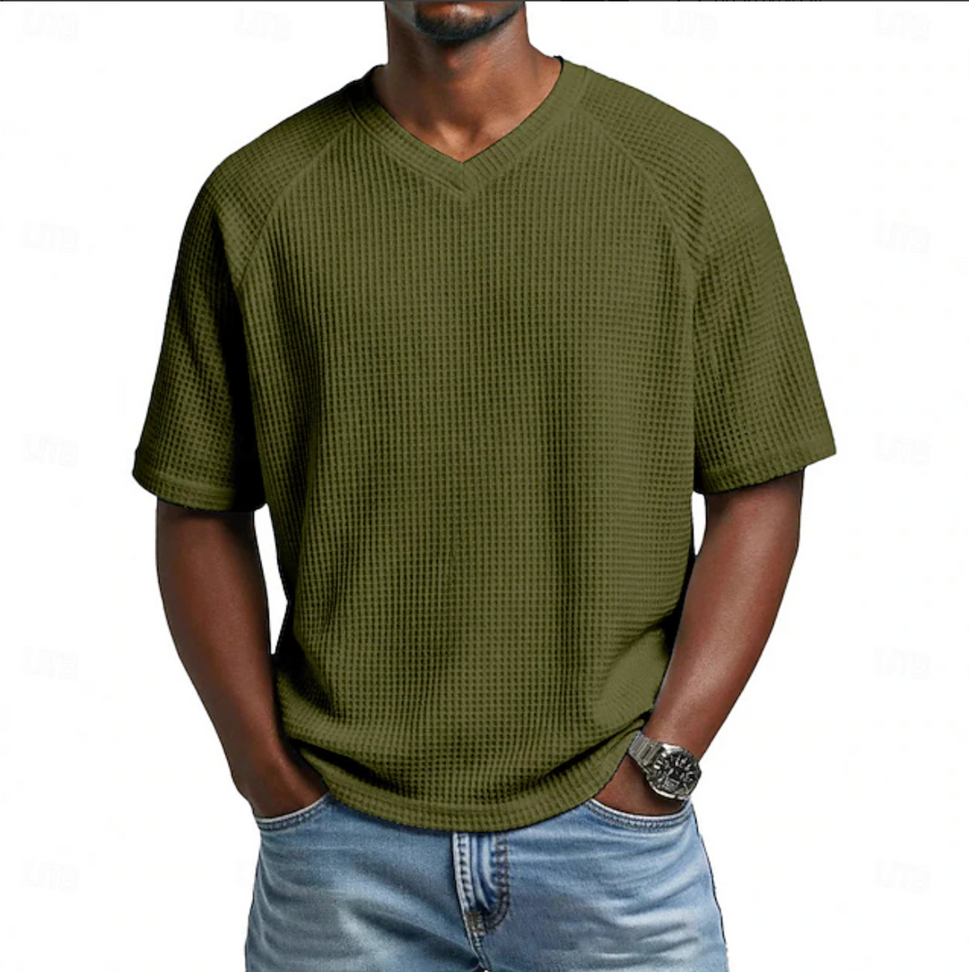 Vaverra Men Waffle T-shirt Tee Top Short Sleeve V Neck