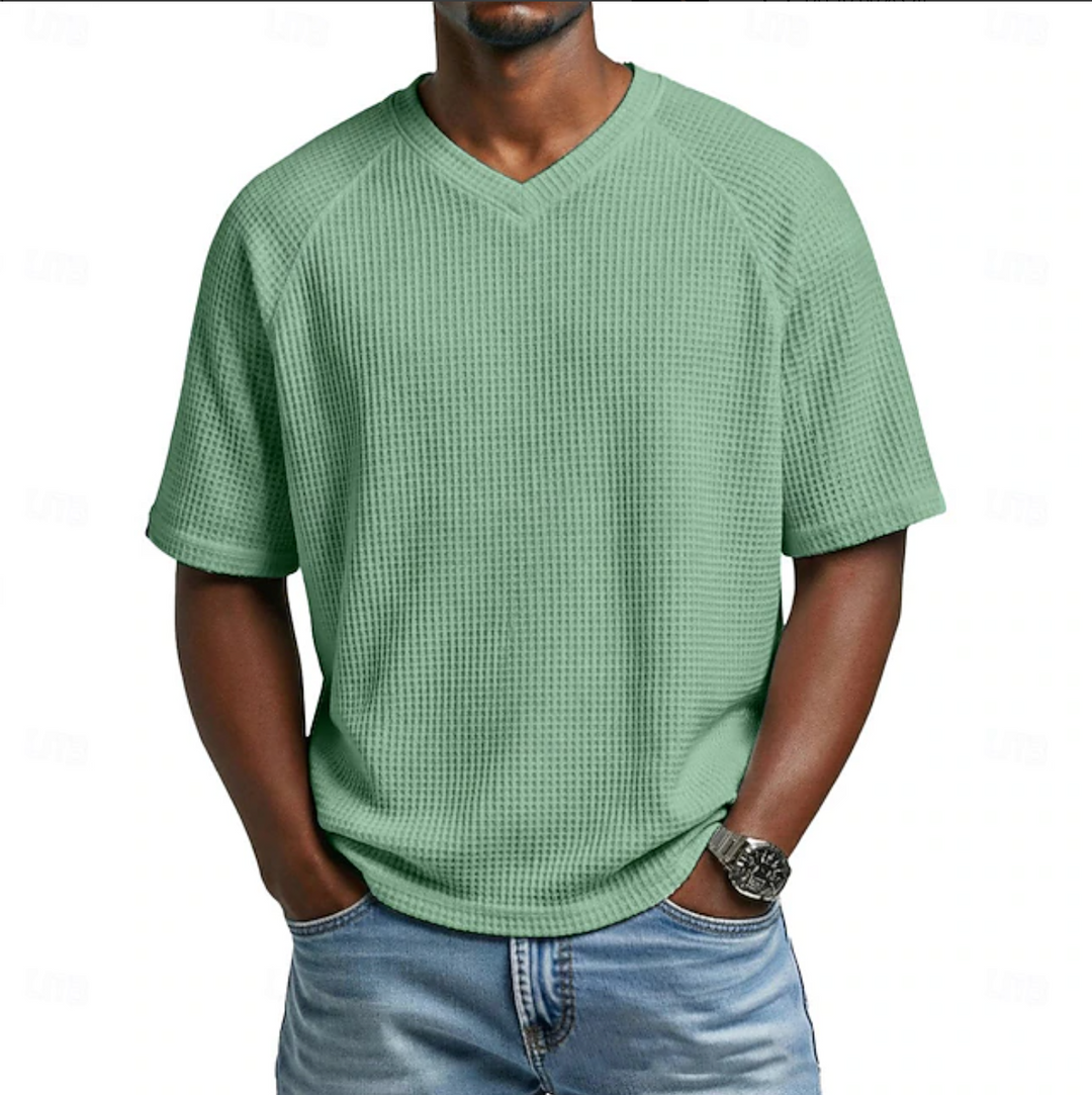 Vaverra Men Waffle T-shirt Tee Top Short Sleeve V Neck