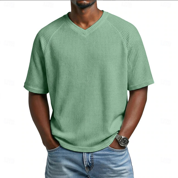 Vaverra Men Waffle T-shirt Tee Top Short Sleeve V Neck