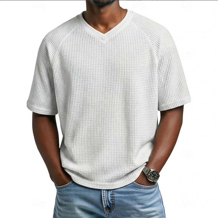Vaverra Men Waffle T-shirt Tee Top Short Sleeve V Neck