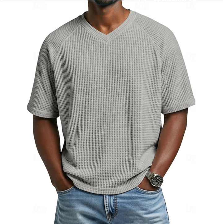 Vaverra Men Waffle T-shirt Tee Top Short Sleeve V Neck