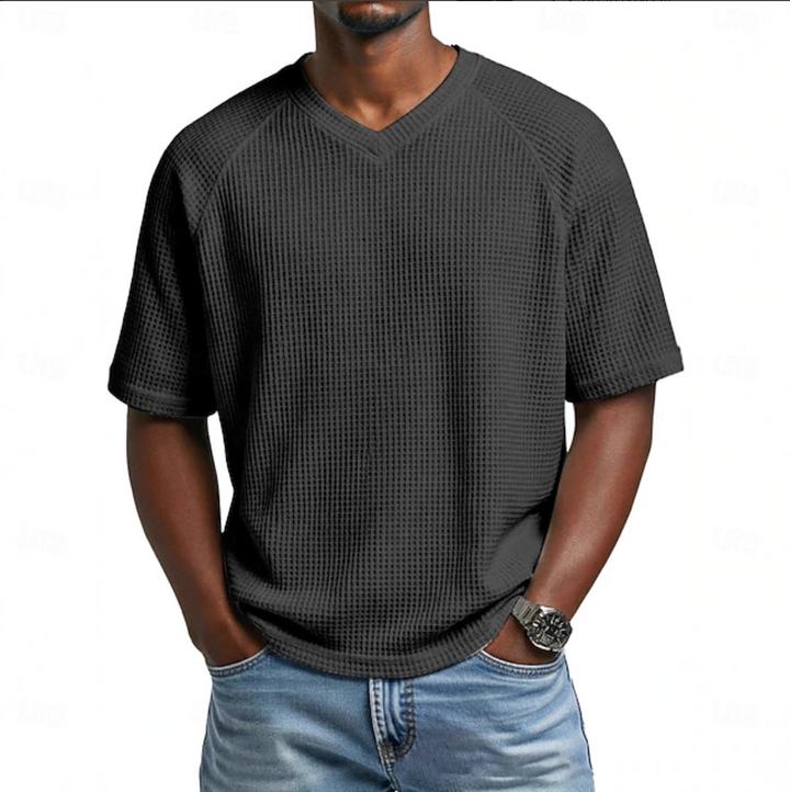 Vaverra Men Waffle T-shirt Tee Top Short Sleeve V Neck
