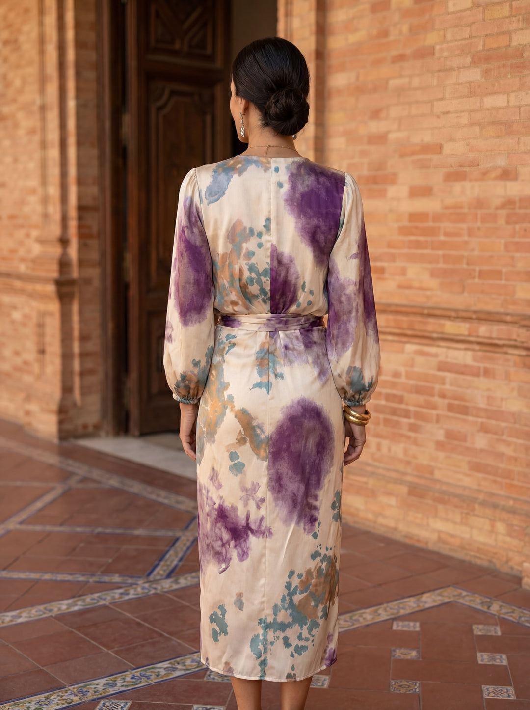Amelia-Floral Wrap Top & Midi Skirt Set