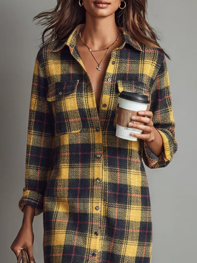 Talia | Flannel Long Sleeve Midi Dress