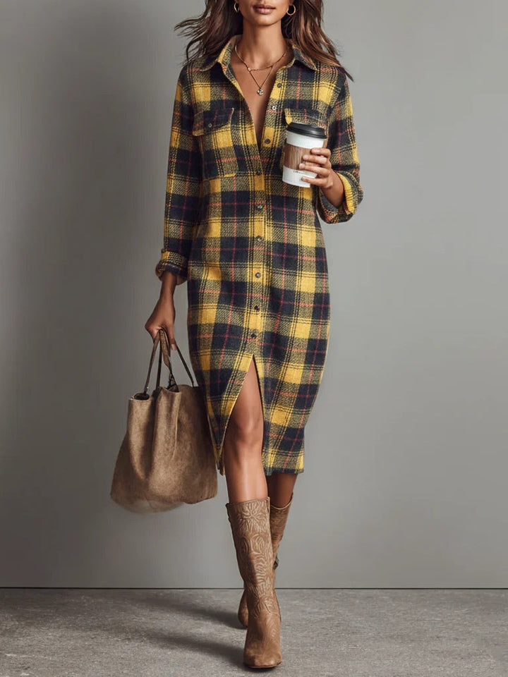 Talia | Flannel Long Sleeve Midi Dress