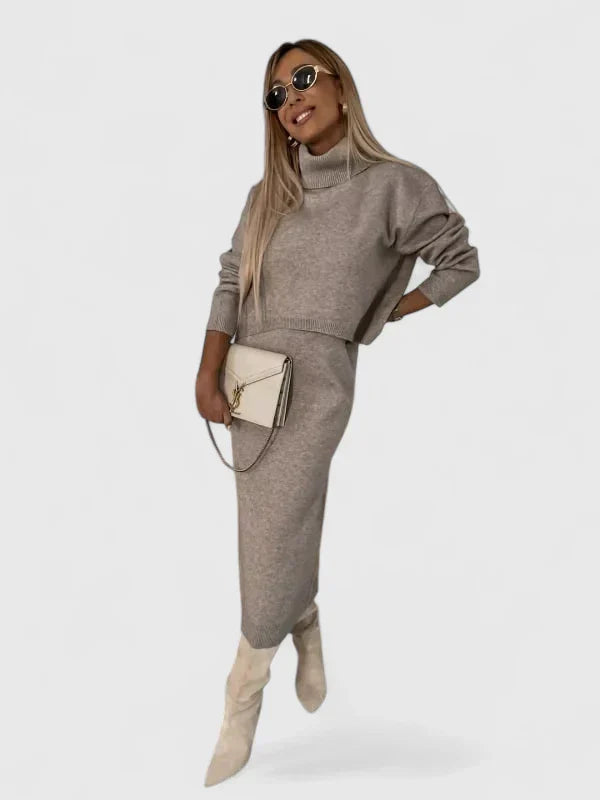 Chrystahl | Elegant Dress & Turtle Neck Sweater Set