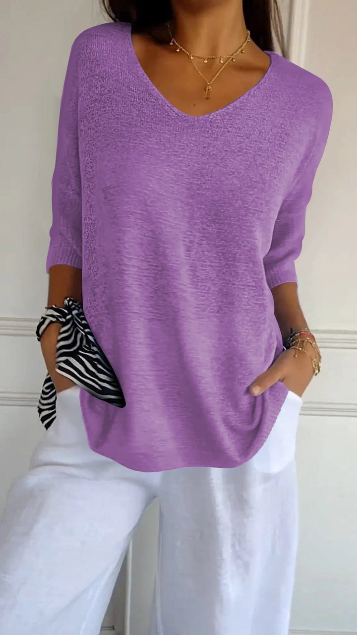 Saylor V -Neck Half Sleeve Shirts Knitted Loose Blouse