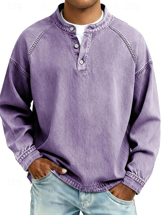 Henley-Sweatshirt Vintage-Washed-Look – Relaxed Fit