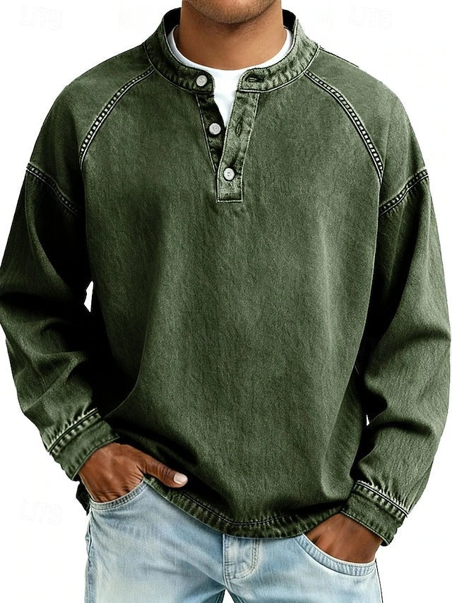 Henley-Sweatshirt Vintage-Washed-Look – Relaxed Fit