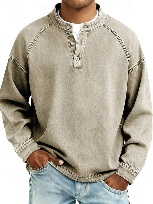 Henley-Sweatshirt Vintage-Washed-Look – Relaxed Fit