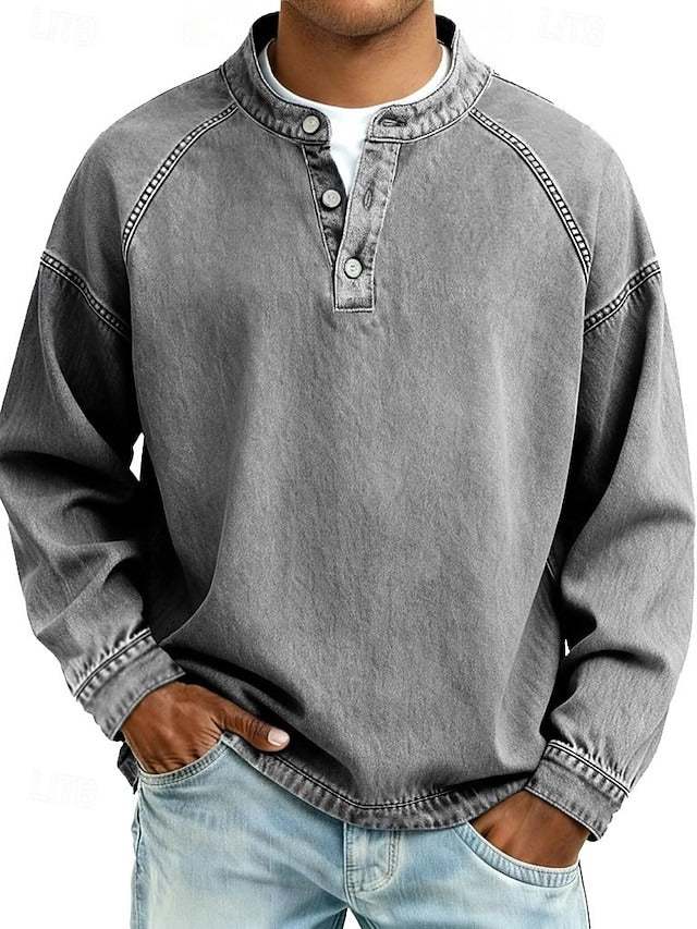 Henley-Sweatshirt Vintage-Washed-Look – Relaxed Fit