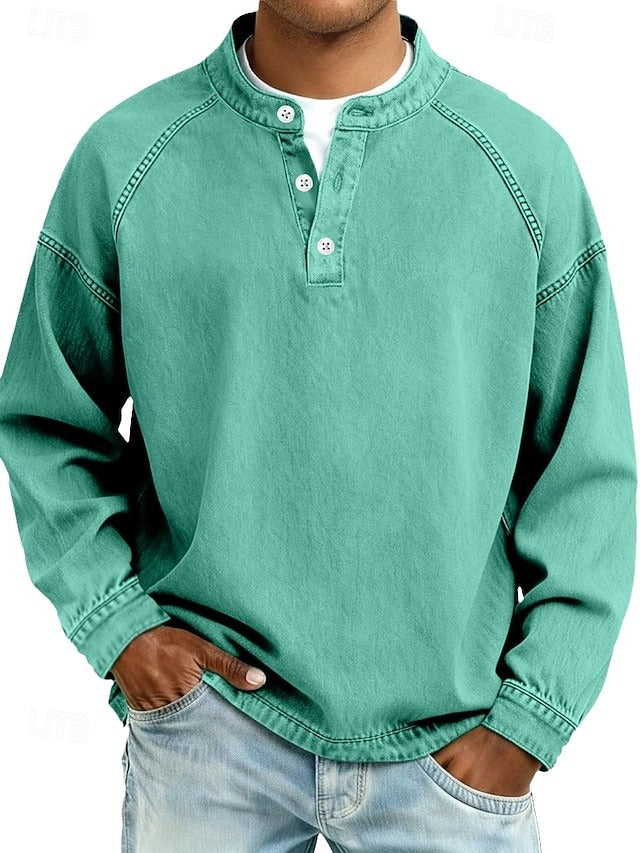 Henley-Sweatshirt Vintage-Washed-Look – Relaxed Fit