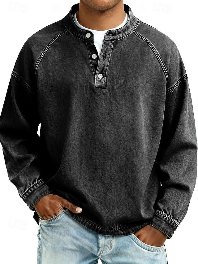Henley-Sweatshirt Vintage-Washed-Look – Relaxed Fit