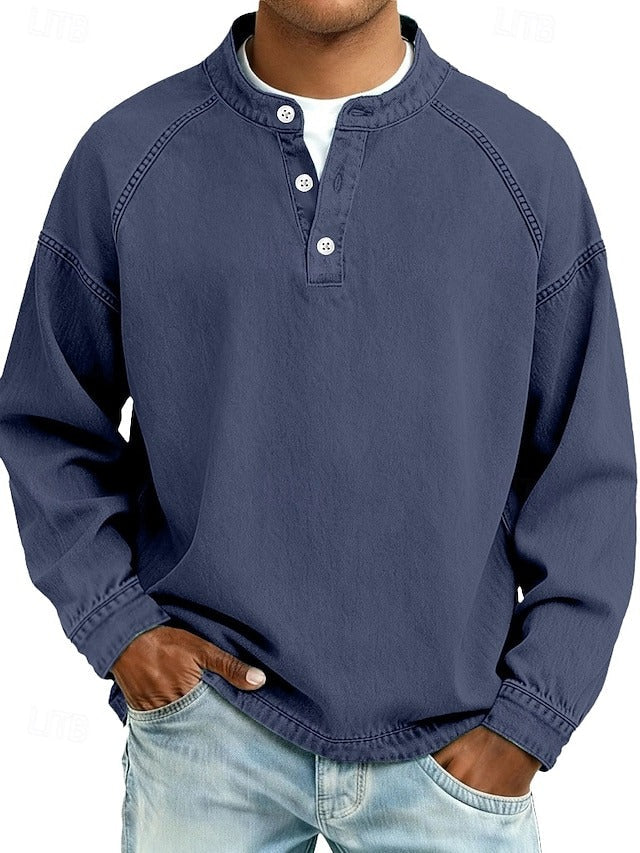 Henley-Sweatshirt Vintage-Washed-Look – Relaxed Fit