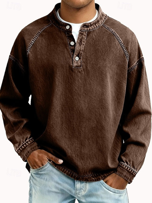 Henley-Sweatshirt Vintage-Washed-Look – Relaxed Fit