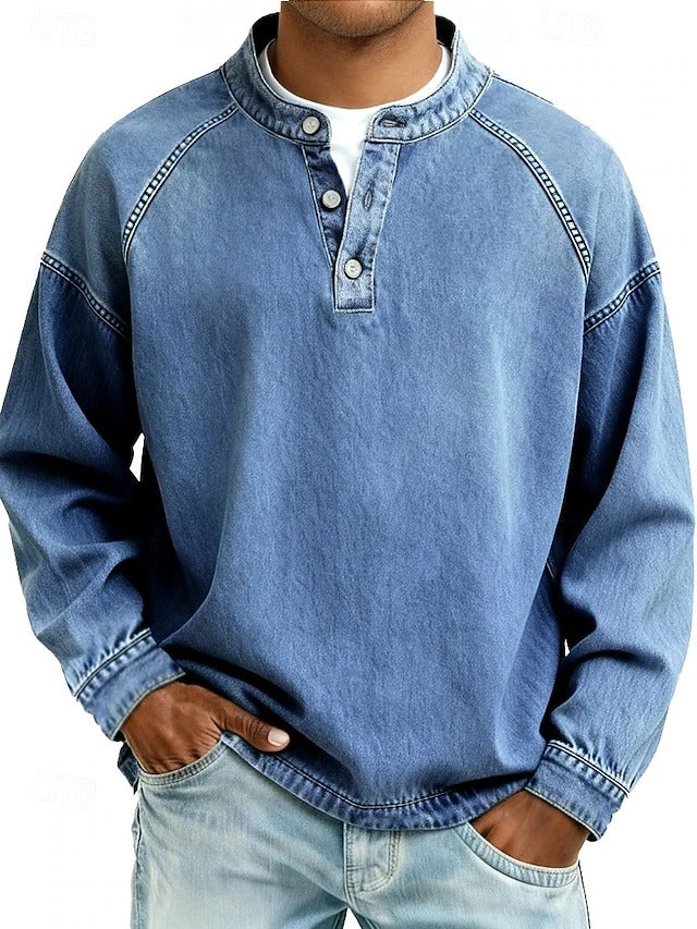 Henley-Sweatshirt Vintage-Washed-Look – Relaxed Fit
