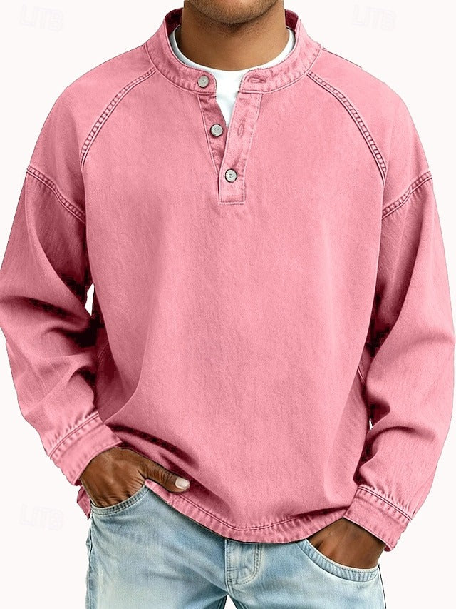 Henley-Sweatshirt Vintage-Washed-Look – Relaxed Fit