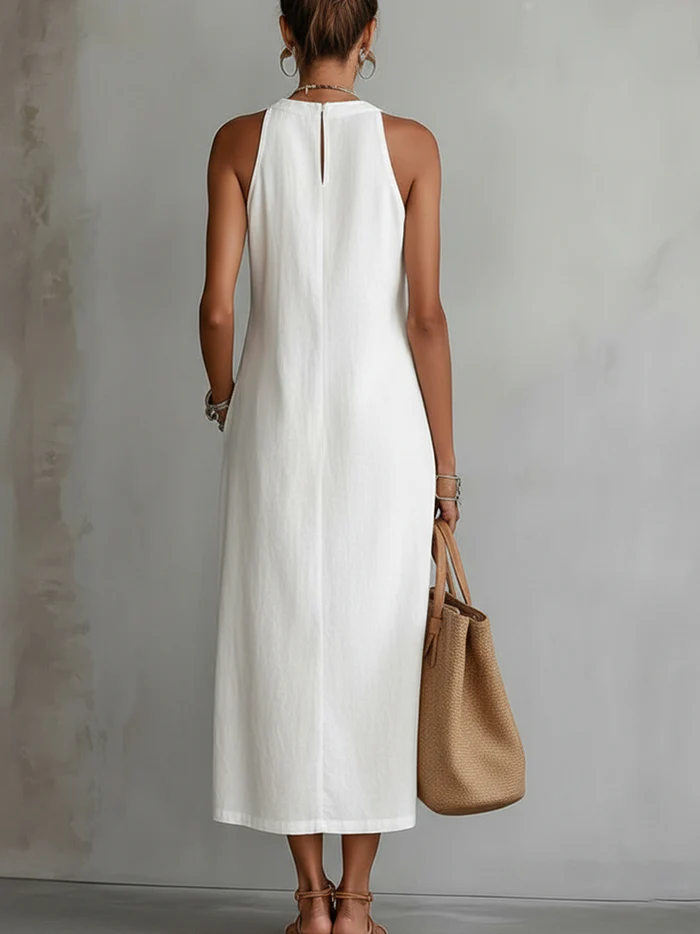 Jimena | Linen Midi Dress With a Collar