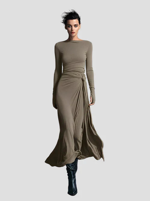 Milena | Long Sleeve Draped Midi Dress